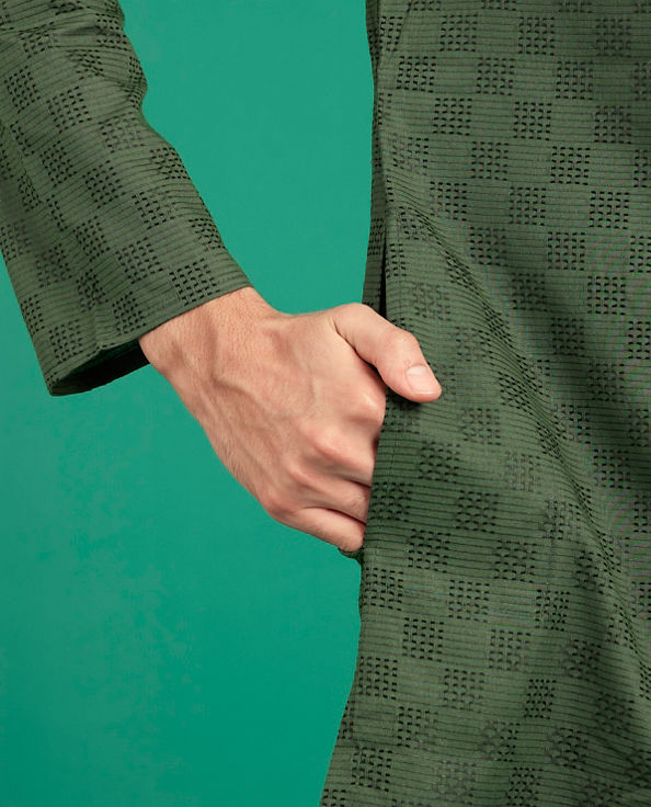 Diwas Men Emerald Green Cotton Kurta