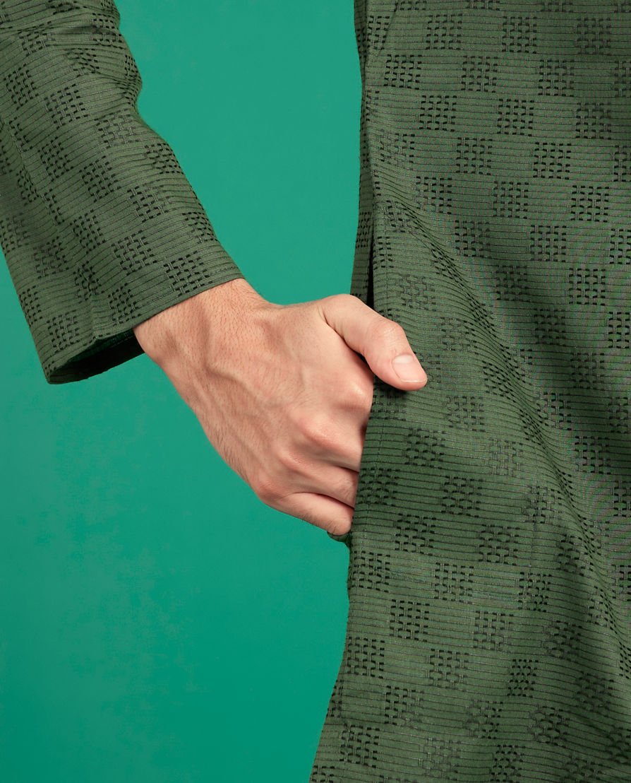Diwas Men Emerald Green Cotton Kurta