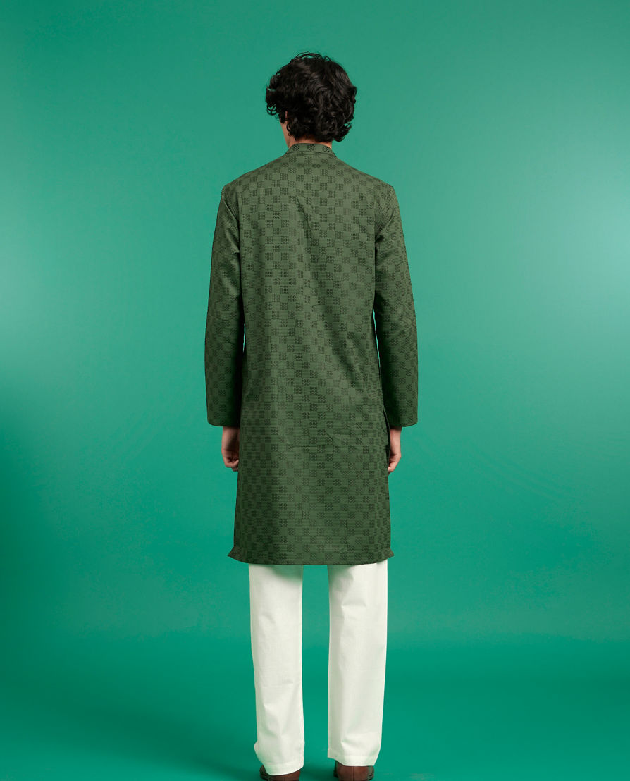 Diwas Men Emerald Green Cotton Kurta