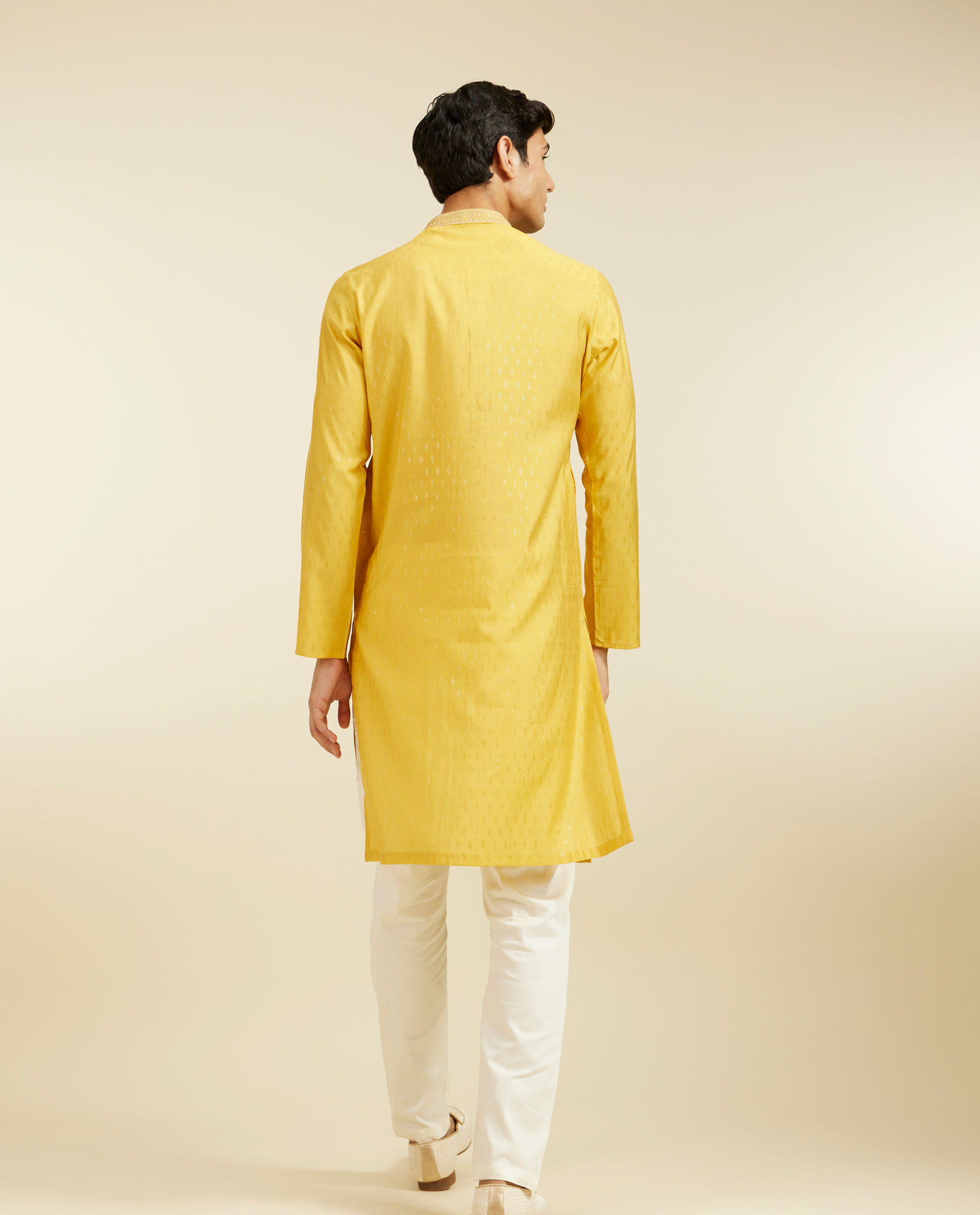 Diwas Men Mustard Yellow Kurta with Petal Motifs and Embroidered Placket