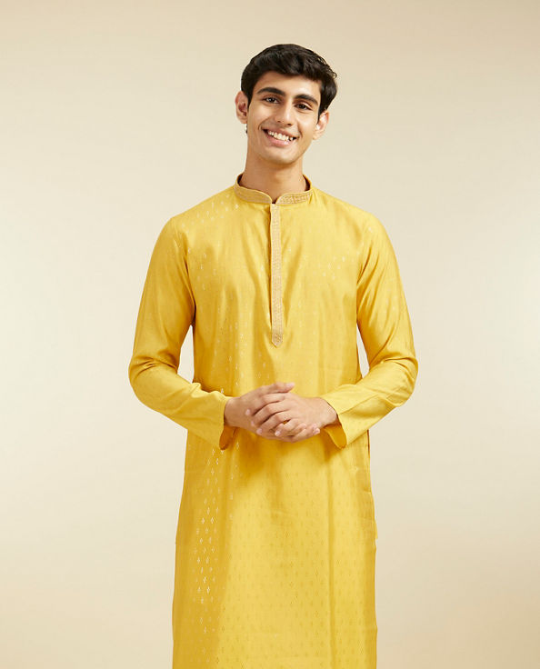 alt message - Diwas Men Mustard Yellow Kurta with Petal Motifs image number 0