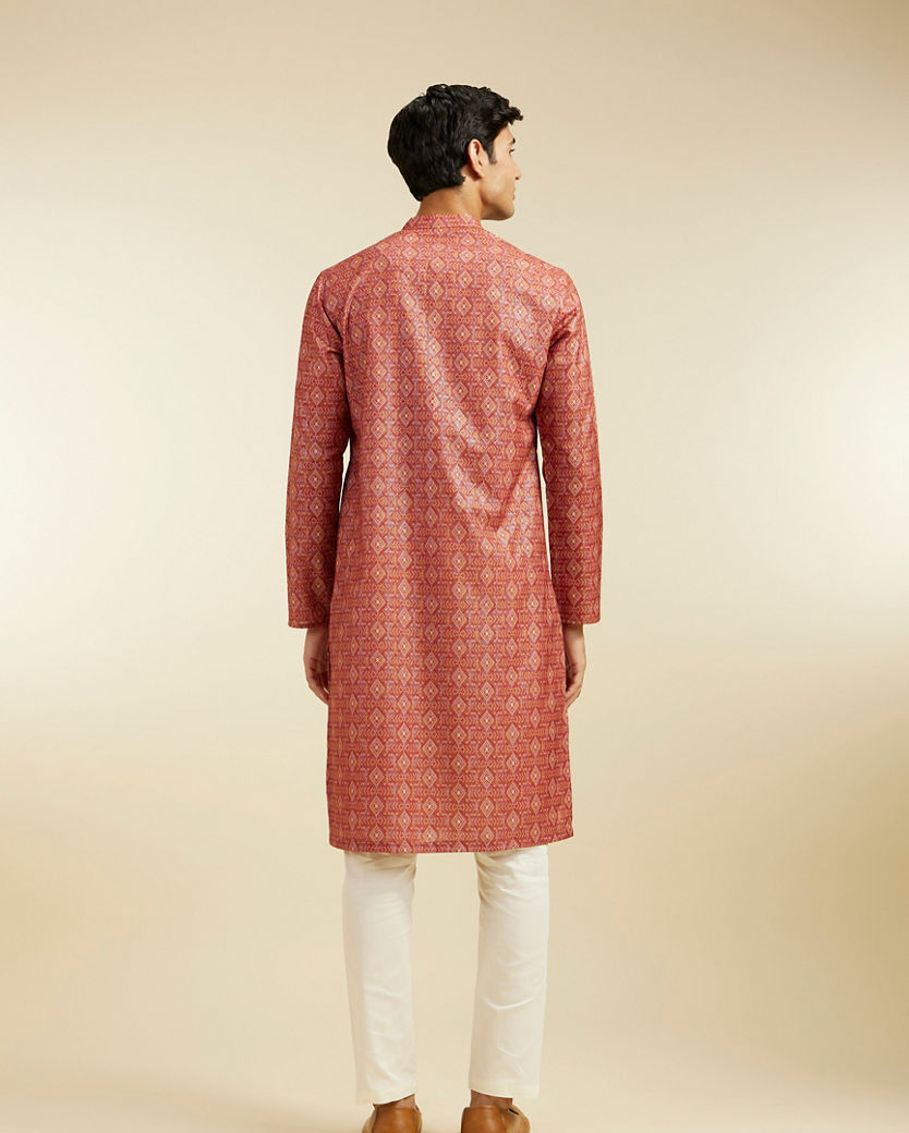 Diwas Men Rust Red Diamond Printed Kurta