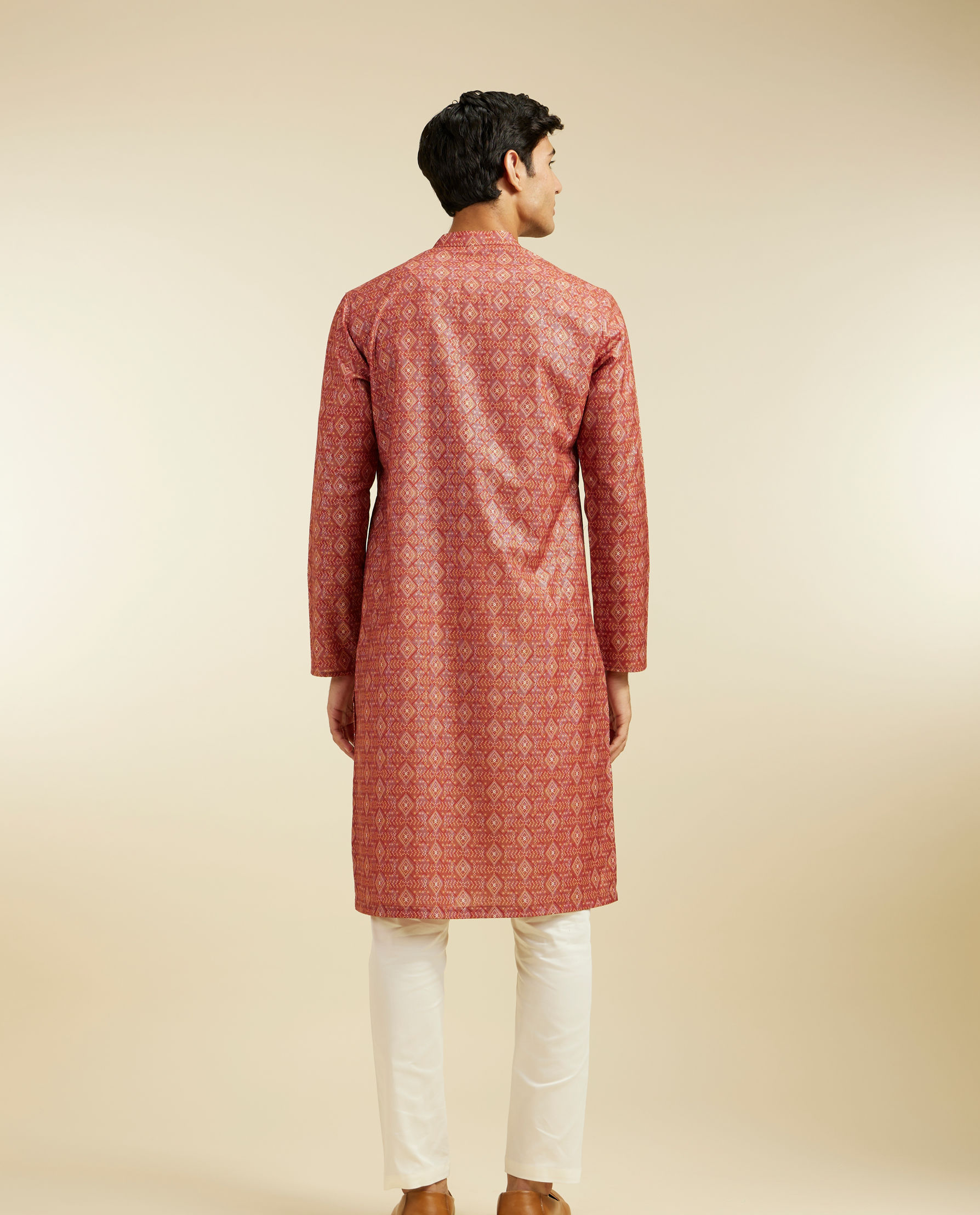 Diwas Men Rust Red Diamond Printed Kurta