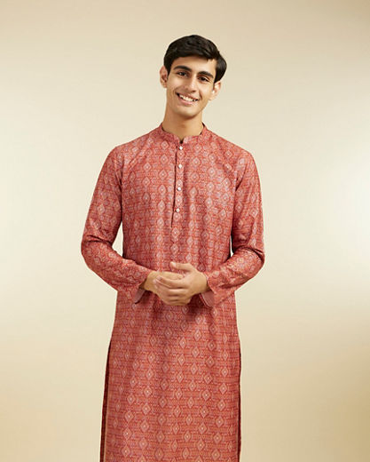 Diwas Men Rust Red Diamond Printed Kurta
