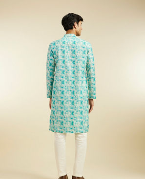 Diwas Men Aqua Green Harlequin Printed Kurta with Rhinestones