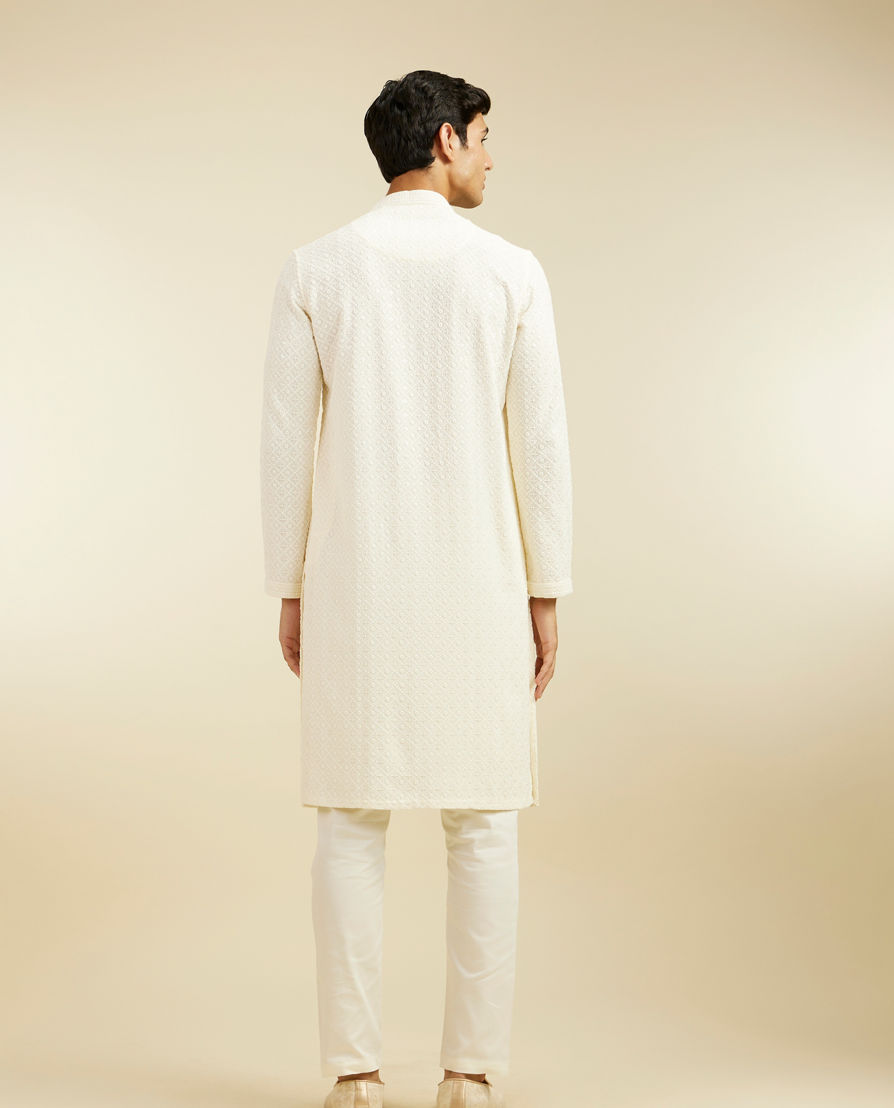 Diwas Men Cream White Chikankari Kurta with Sequin