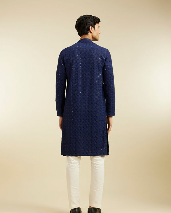 alt message - Diwas Men Navy Blue Chikankari Kurta with Sequin image number 3