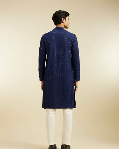 Diwas Men Navy Blue Chikankari Kurta with Sequin
