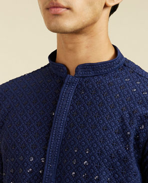 Diwas Men Navy Blue Chikankari Kurta with Sequin
