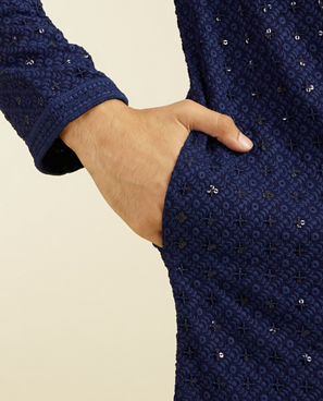 Diwas Men Navy Blue Chikankari Kurta with Sequin