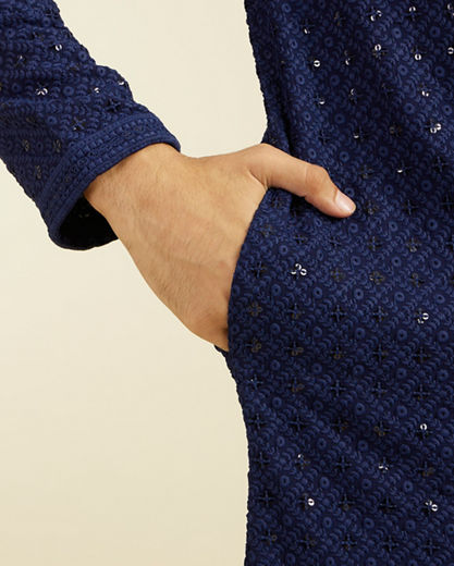 Diwas Men Navy Blue Chikankari Kurta with Sequin