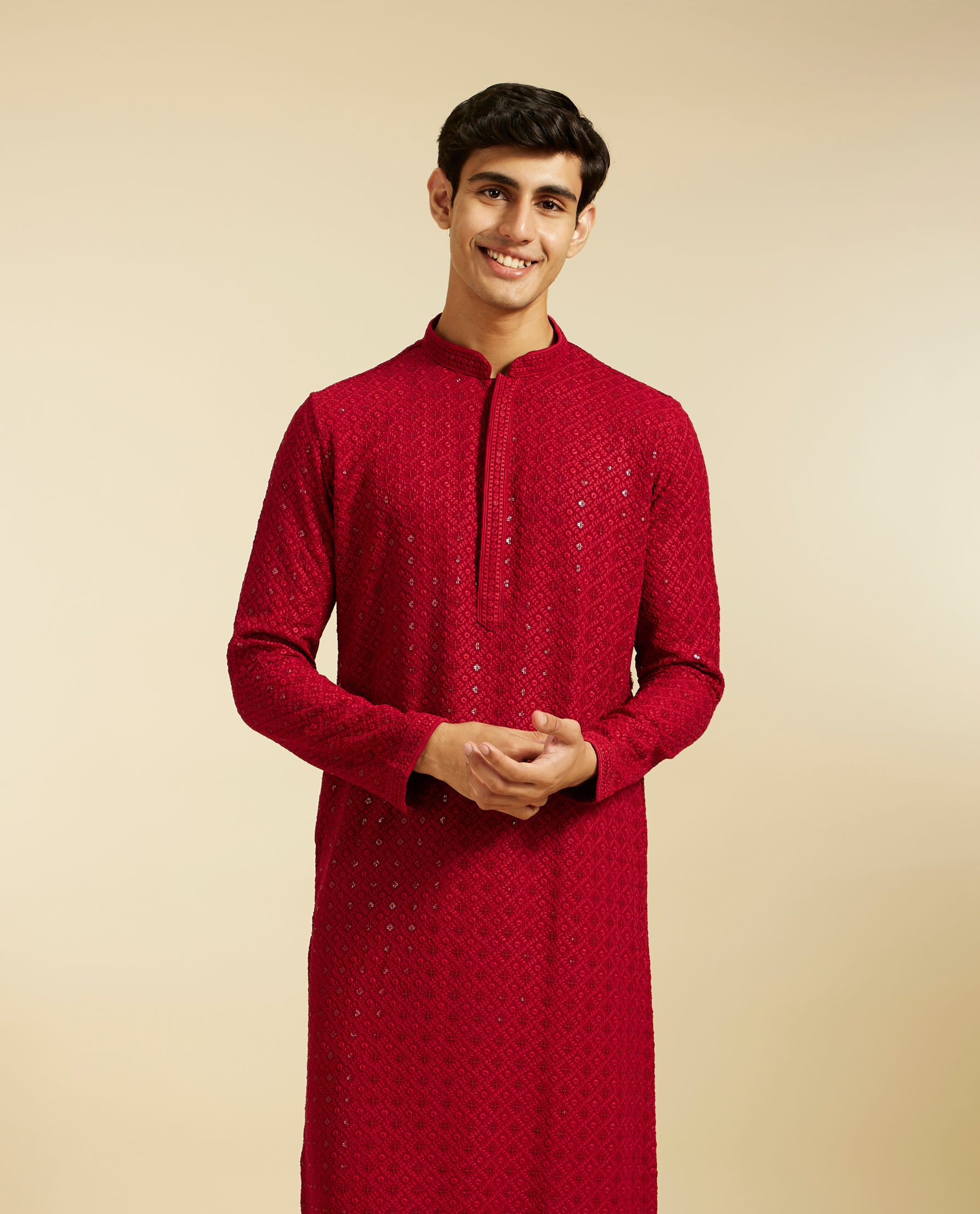 alt message - Diwas Men Maroon Red Chikankari Kurta with Sequin image number 0