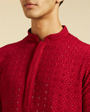 Diwas Men Maroon Red Chikankari Kurta with Sequin