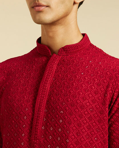 Diwas Men Maroon Red Chikankari Kurta with Sequin