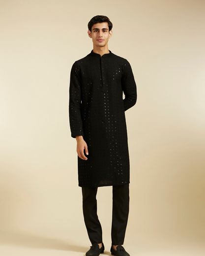 Diwas Men Midnight Black Chikankari Kurta with Sequin