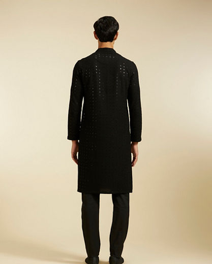 Diwas Men Midnight Black Chikankari Kurta with Sequin