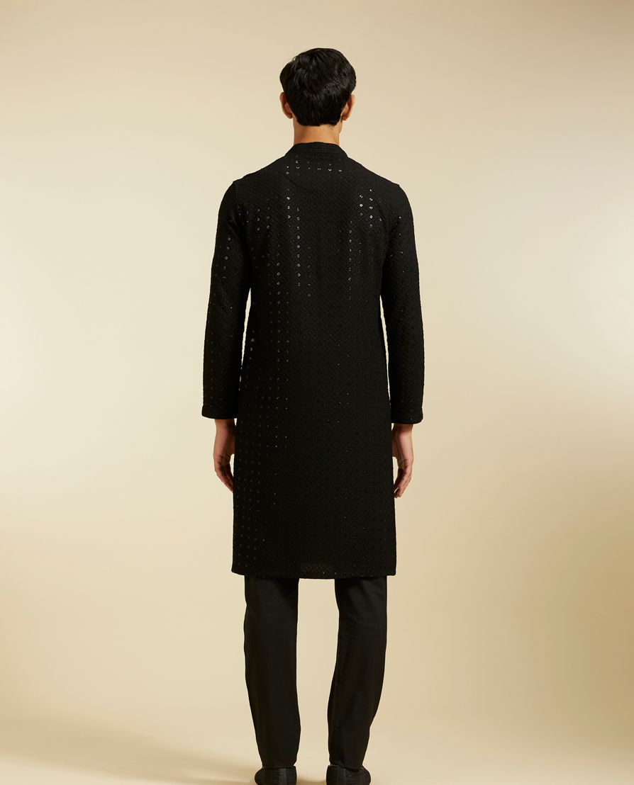 Diwas Men Midnight Black Chikankari Kurta with Sequin