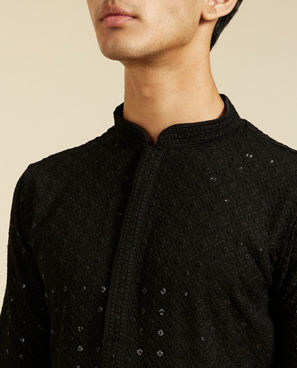 Diwas Men Midnight Black Chikankari Kurta with Sequin