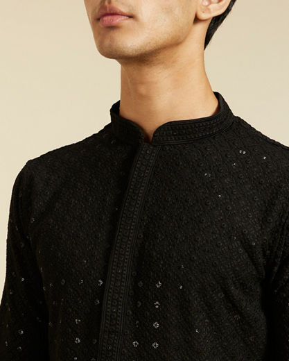 Diwas Men Midnight Black Chikankari Kurta with Sequin