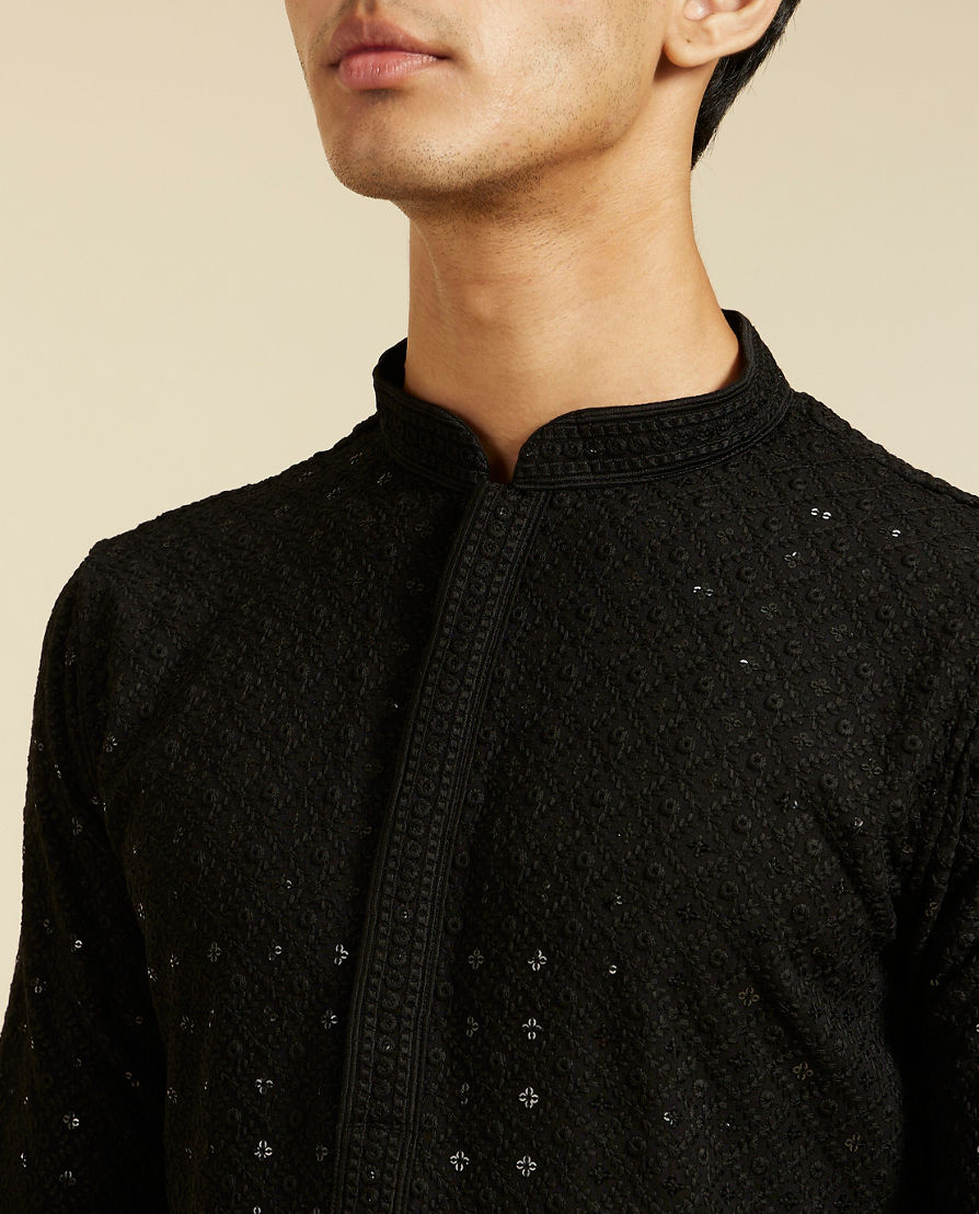 Diwas Men Midnight Black Chikankari Kurta with Sequin