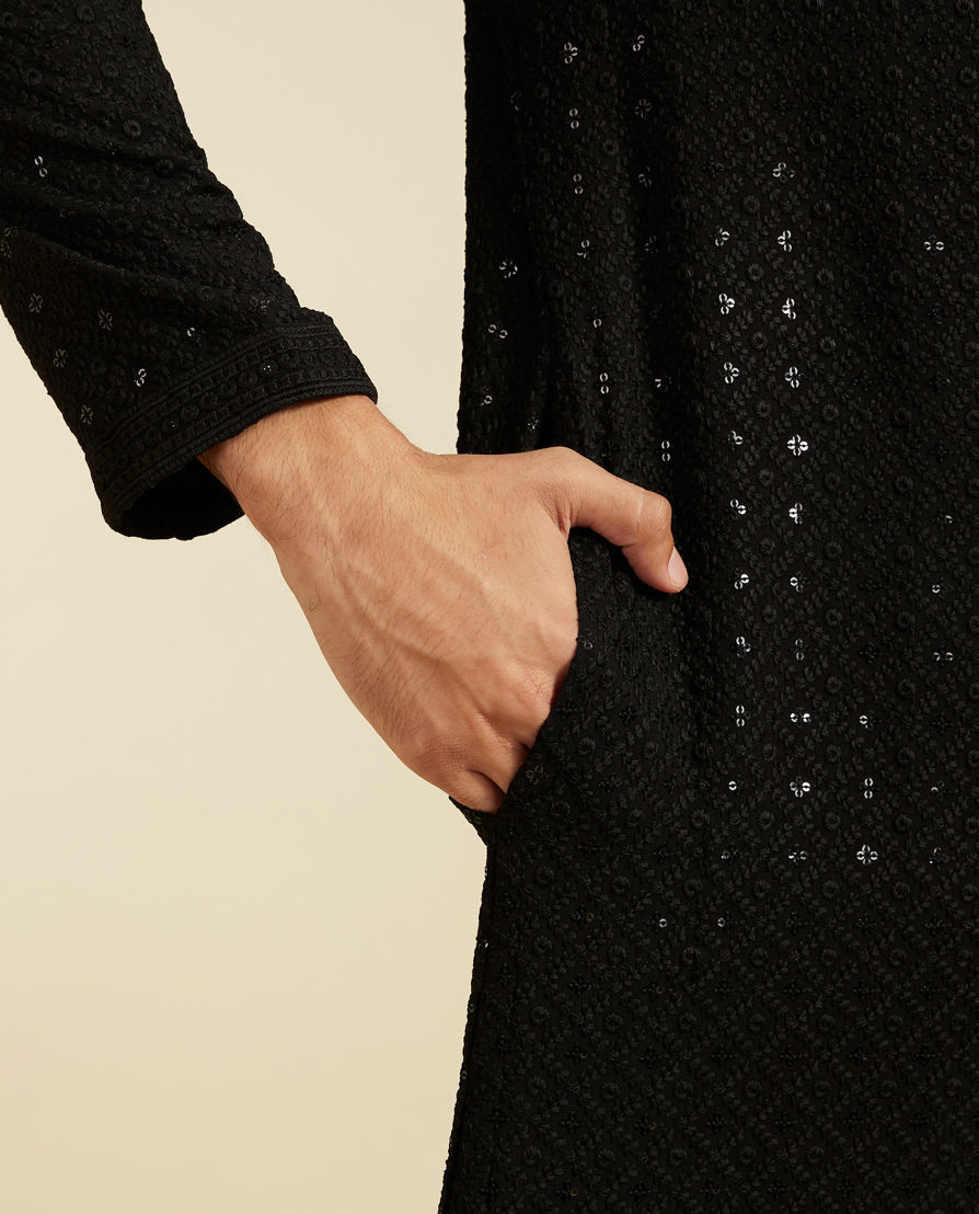 Diwas Men Midnight Black Chikankari Kurta with Sequin
