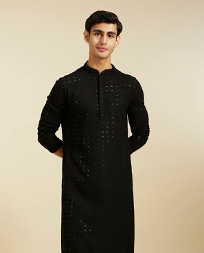 Diwas Men Midnight Black Chikankari Kurta with Sequin