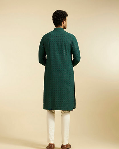 Diwas Men Bottle Green Chikankari Kurta with Sequin