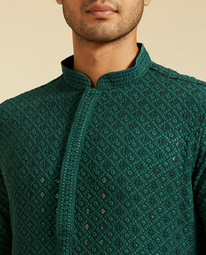Diwas Men Bottle Green Chikankari Kurta with Sequin
