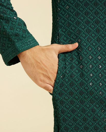 Diwas Men Bottle Green Chikankari Kurta with Sequin