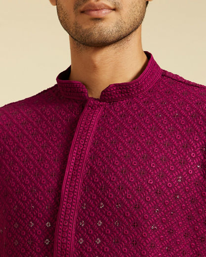 Diwas Men Wine Red Chikankari Kurta with Sequin