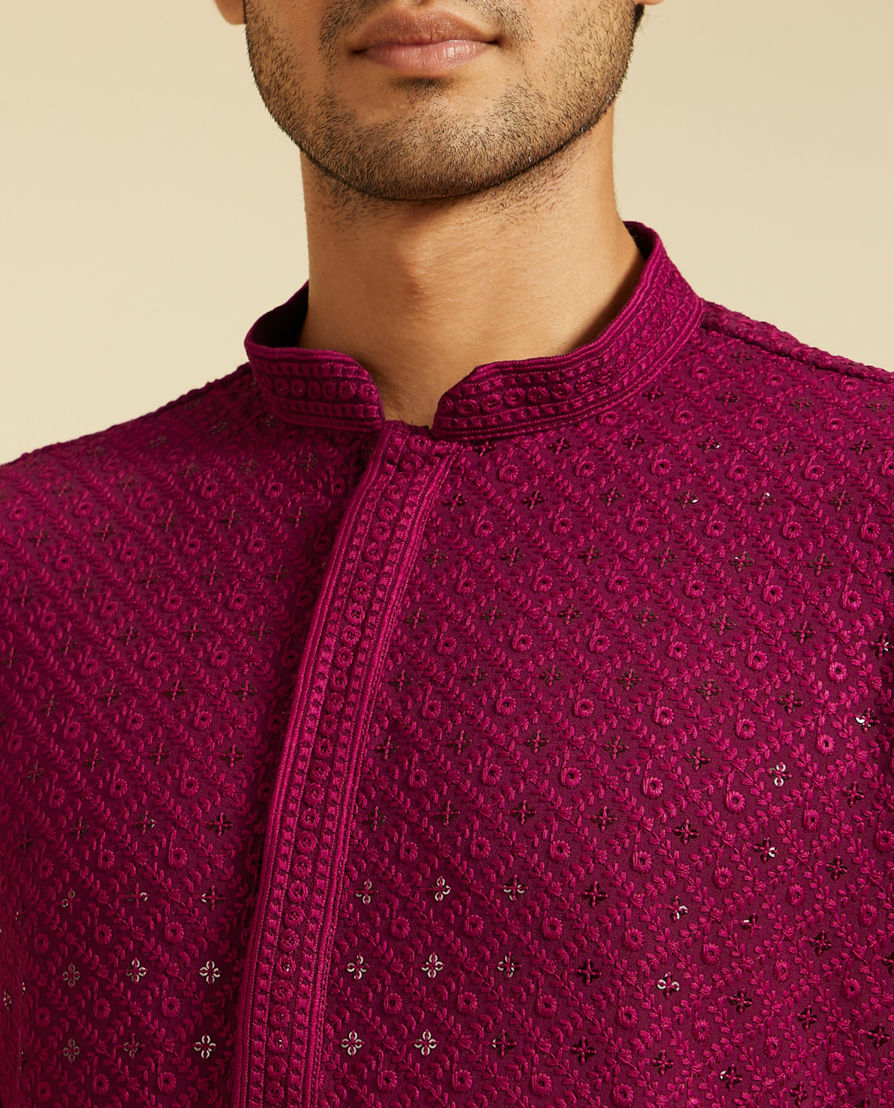 Diwas Men Wine Red Chikankari Kurta with Sequin