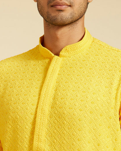 Diwas Men Sunshine Yellow Chikankari Kurta with Sequin