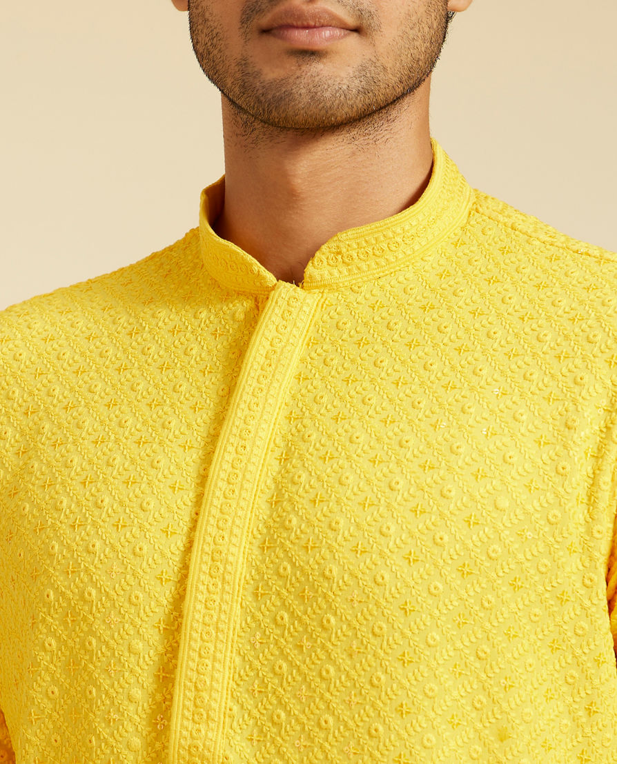 Diwas Men Sunshine Yellow Chikankari Kurta with Sequin