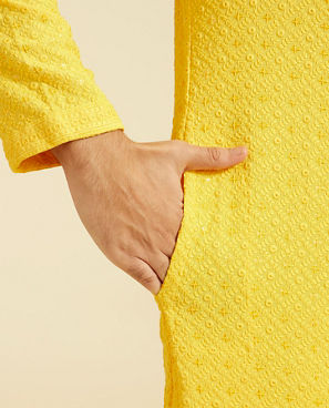 Diwas Men Sunshine Yellow Chikankari Kurta with Sequin