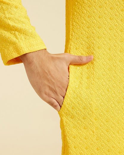 Diwas Men Sunshine Yellow Chikankari Kurta with Sequin