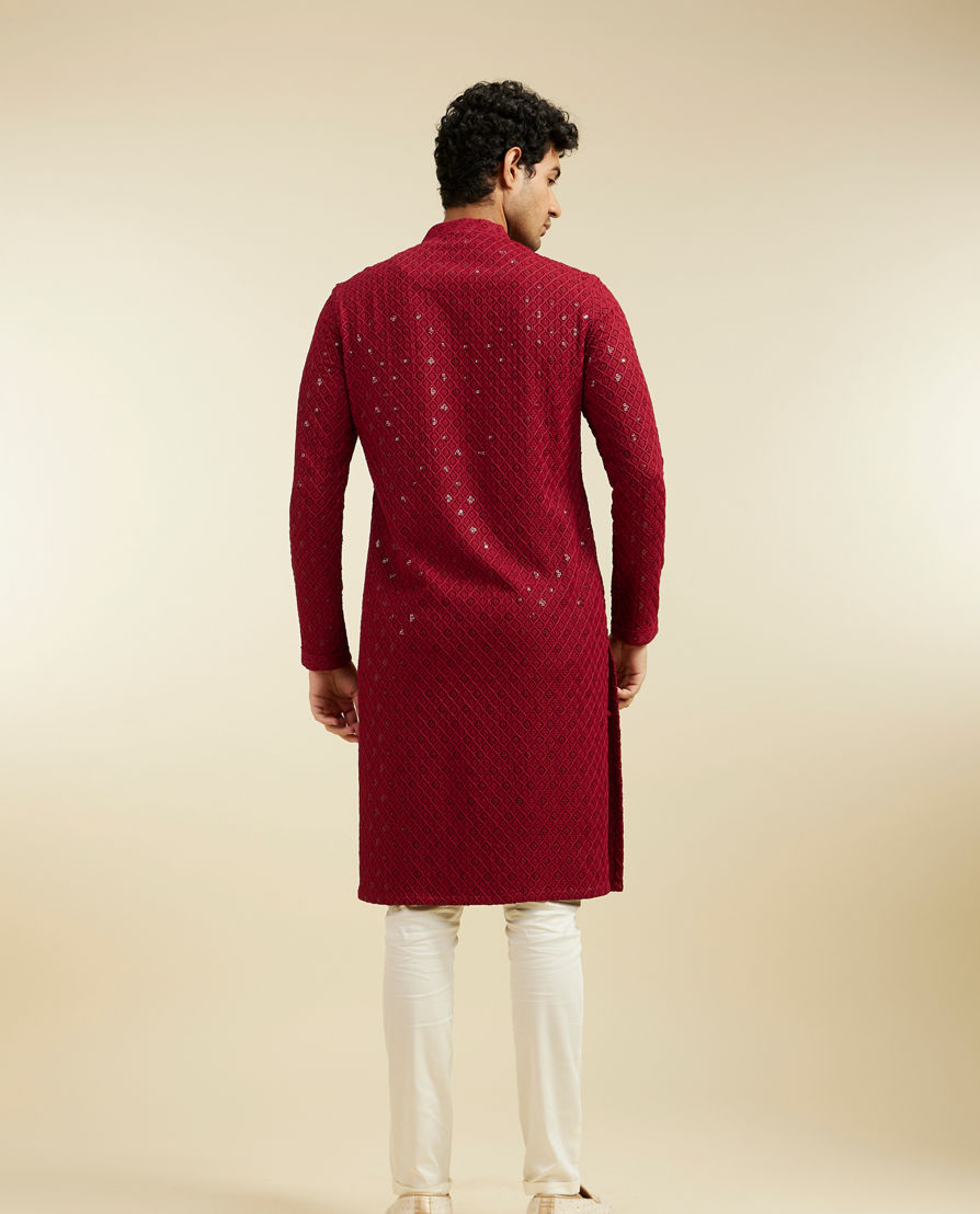 Diwas Men Maroon Red Chikankari Kurta With Sequins