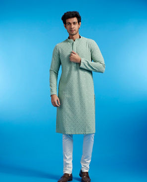 Diwas Men Soft Green Chikankari Kurta With Sequins