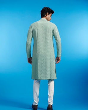 Diwas Men Soft Green Chikankari Kurta With Sequins