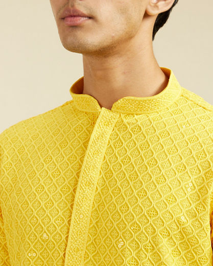Diwas Men Sunshine Yellow Chikankari Kurta With Sequins