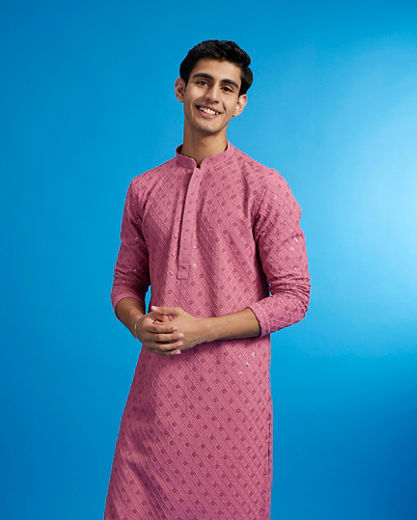 Diwas Men Dusty Pink Chikankari Kurta With Sequins