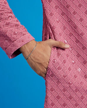Diwas Men Dusty Pink Chikankari Kurta With Sequins