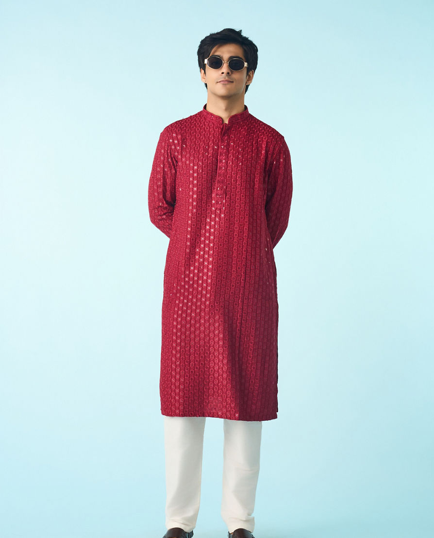 Diwas Men Maroon Elegance Kurta Pajama