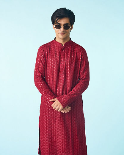 Diwas Men Maroon Elegance Kurta Pajama