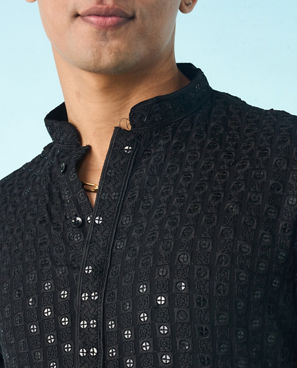 Diwas Men Black Viscose Kurta Pajama