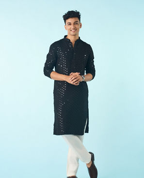 Diwas Men Black Viscose Kurta Pajama