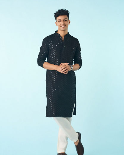 Diwas Men Black Viscose Kurta Pajama