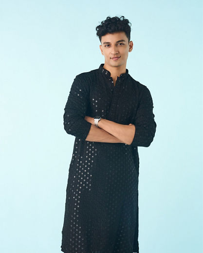 Diwas Men Black Viscose Kurta Pajama