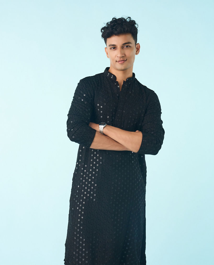 Diwas Men Black Viscose Kurta Pajama