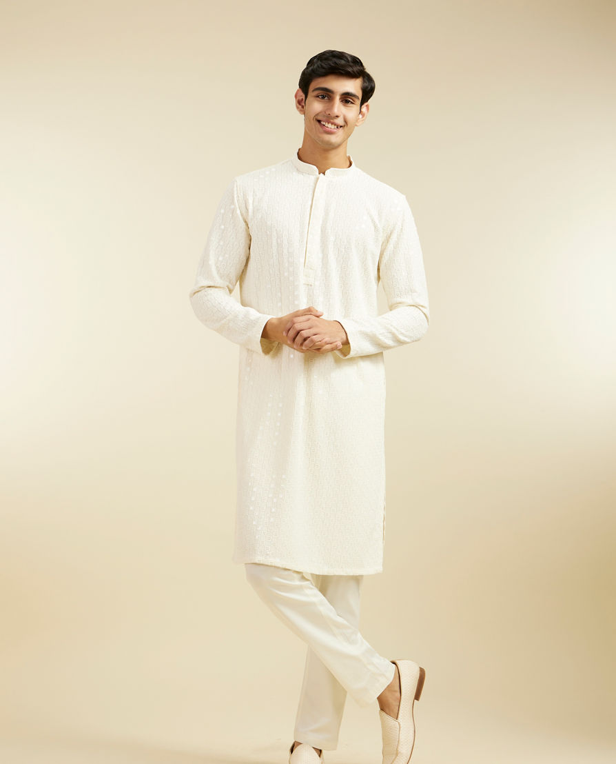 Diwas Men Ivory Cream Chikankari Sequinned Kurta