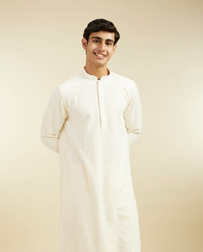 Diwas Men Ivory Cream Chikankari Sequinned Kurta